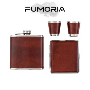 Coffret flasque Angelo, métal cuir marron